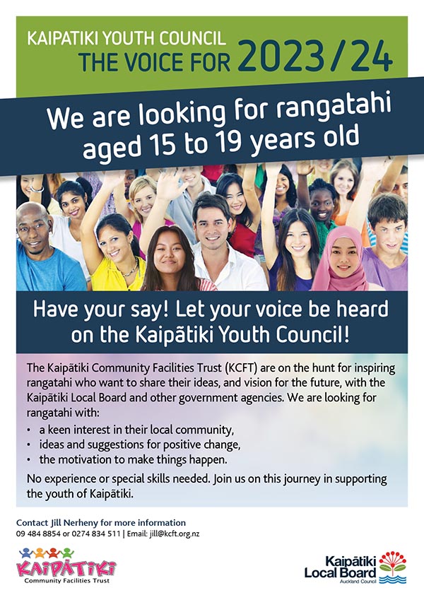 Kaipatiki Youth Council Recruit A4 Flyer Sep 2023